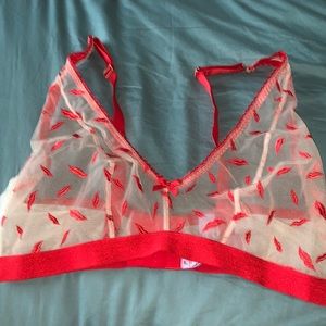 Sheer nude with red lips, bralette